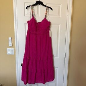 NWT Siena V-Neck Sleeveless Beaded Chain Strap A-Line Midi Dress Size 12‎